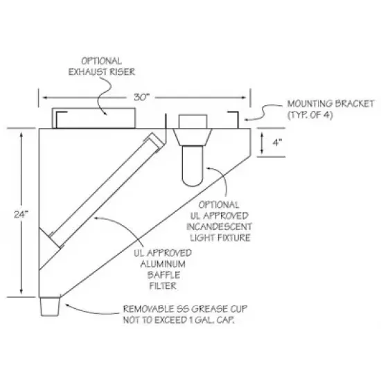 10ft x 2.5ft Stainless Concession Grease Hood 4in Front 10ft x 2.5ft Stainless Concession Grease Hood 4in Front